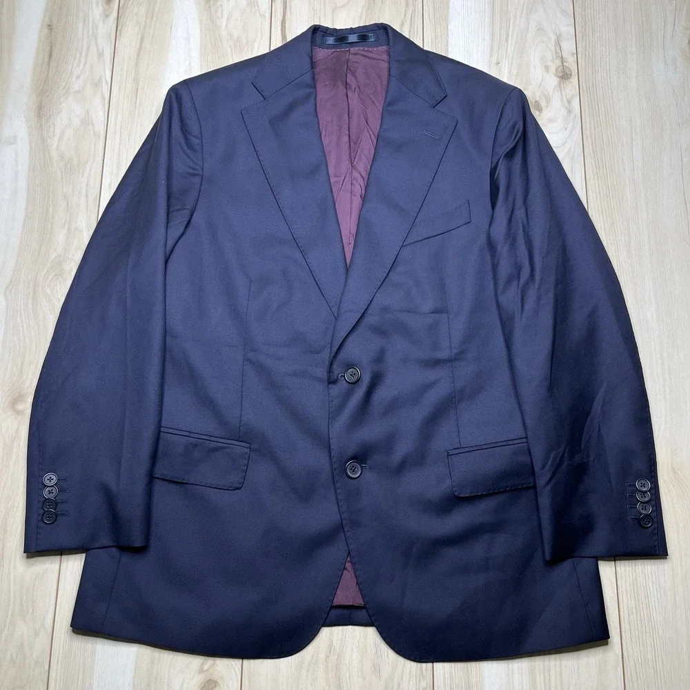 Hubscher Vitale Barberis Canonico Perennial. Wool Navy Blue Sports Coat Mens 38R
